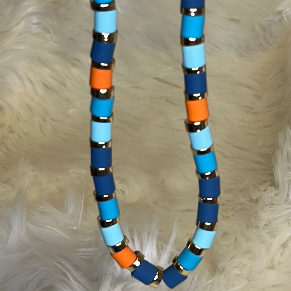 NWT ISAAC MIZRAHI Necklace Orange, Blue & Gold - Picture 5 of 7